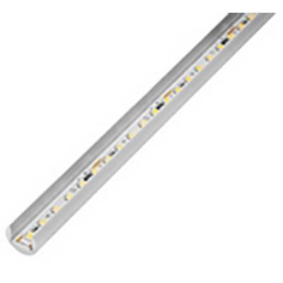 Ein schlanker, länglicher LED-Lichtstreifen mit mehreren kleinen orangefarbenen und weißen Glühbirnen in einem durchsichtigen rechteckigen Gehäuse.