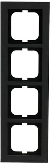 Eine vierschlitzige schwarze Wandplatte für elektrische Steckdosen oder Schalter, vertikal angeordnet.