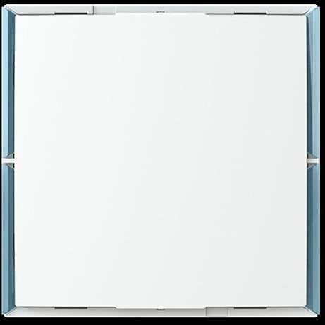 Ein weißes Quadrat auf türkisem Hintergrund, das als 3D-Form mit schattierten Kanten erscheint und einem minimalistischen Designobjekt ähnelt.