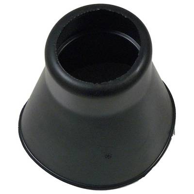 Eine schwarze Gummi-Gegenlichtblende für Kameraobjektive, konische Form, entwickelt um Linsenflackern zu verhindern und das Objektiv vor versehentlichen Beschädigungen zu schützen.