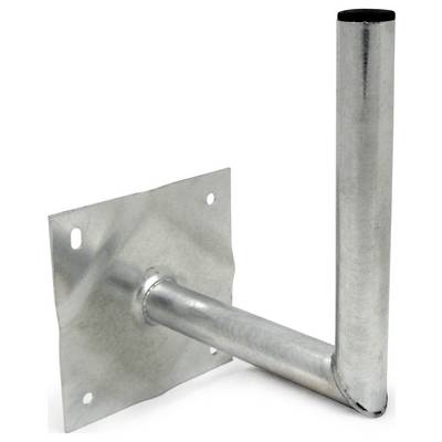 Eine silberfarbene Metallwandhalterung mit T-Form, die eine flache, quadratische Basis zum Befestigen an Oberflächen und einen vertikalen Ständer zur Unterstützung aufweist.