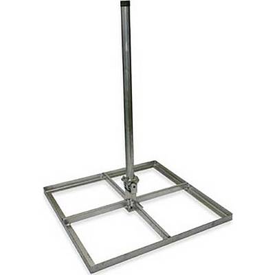 Ein Metallrahmen mit quadratischer Basis und einem vertikalen Pfosten, der häufig als Stützständer in verschiedenen Bau- oder Anzeigeaufbauten verwendet wird.