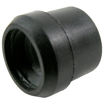 Eine schwarze Gummi- oder Kunststoffkappe, zylindrisch geformt, mit offener Öffnung, möglicherweise als Schutzkappe für ein Rohr oder ähnliche Objekte verwendet.