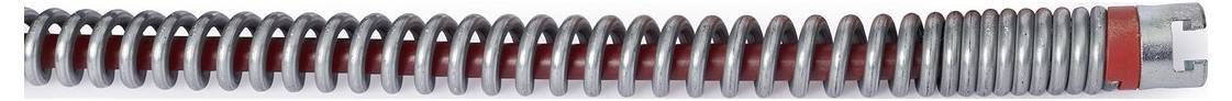 Eine Nahaufnahme eines flexiblen, gewundenen Metallschlauchs mit abwechselnd roten und schwarzen Farbsegmenten, der für industrielle oder mechanische Anwendungen verwendet wird.
