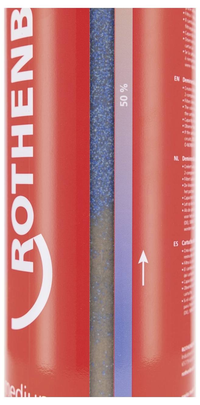 Ein roter vertikaler Behälter mit der Beschriftung „Rothenb." zeigt einen blauen körnigen Abschnitt, der mit „50%" markiert ist.