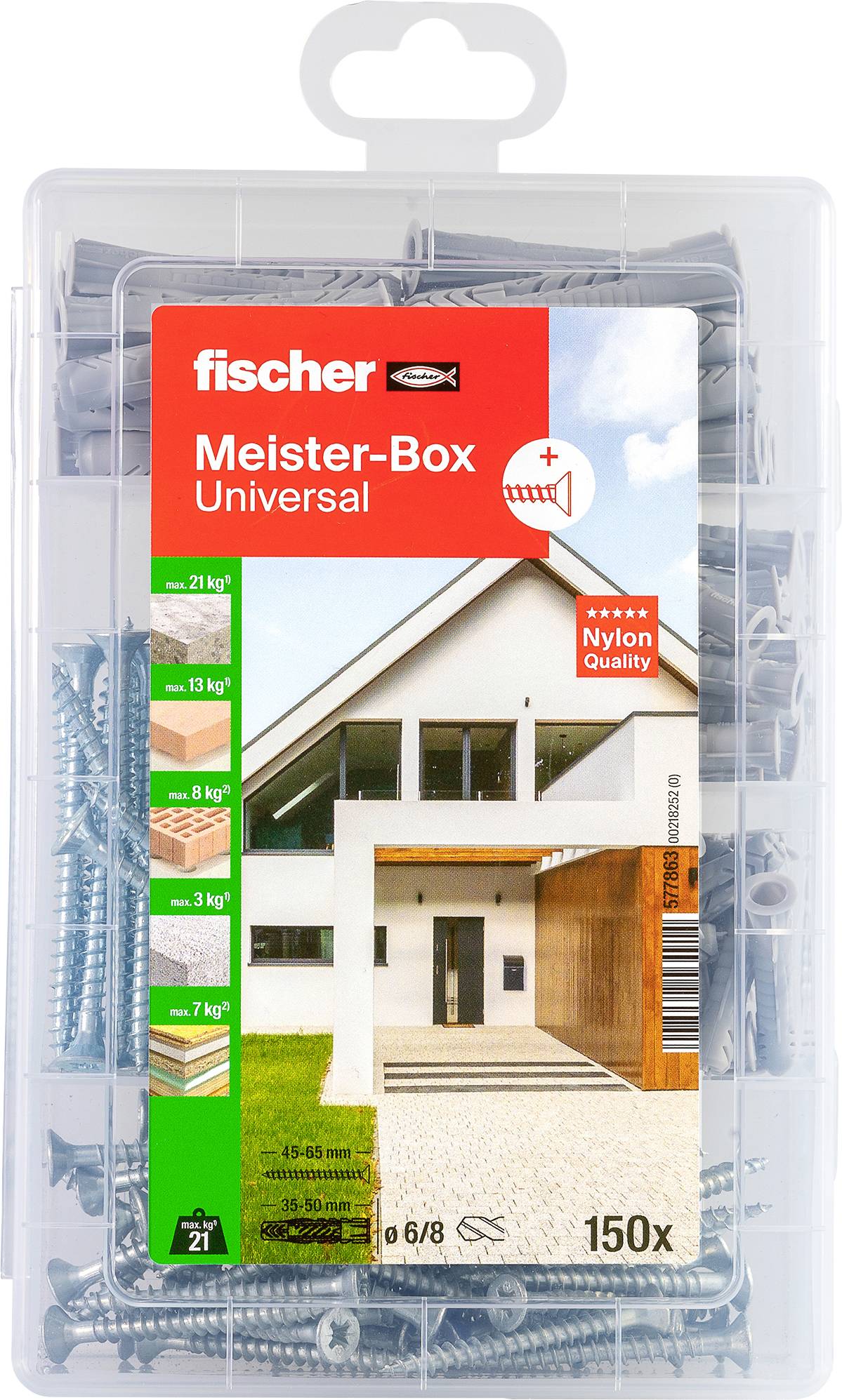 Fischer 577863 Meister-Box Universal + S Assortimentsdoos pluggen 35 mm, 50 mm 150 onderdelen