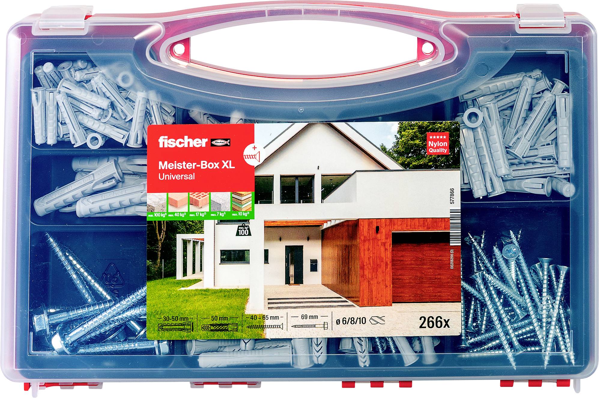 Fischer 577866 Meister-Box XL Universal + S Dübel-Sortimentsbox 30 mm, 40 mm, 50 mm 266 Teile