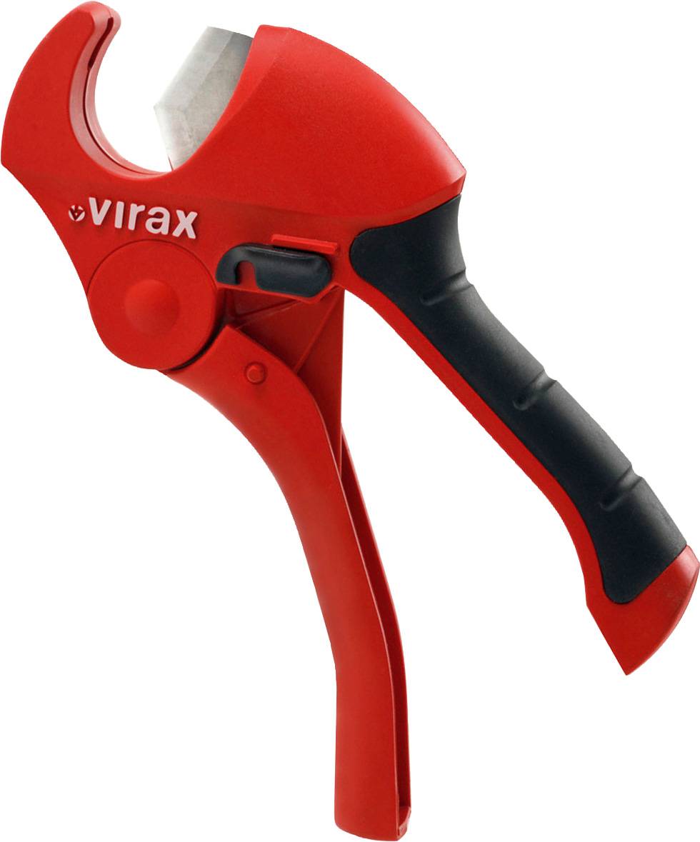 Roter Virax-Rohrabschneider mit schwarzem Griff auf weißem Hintergrund.