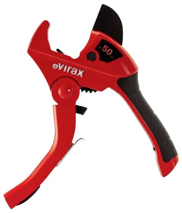 Rote Virax-Rohrzange mit schwarzem Griff und der Markierung „50", abgebildet auf weißem Hintergrund.