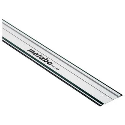 Metallführungsschiene mit der Bezeichnung "metabo FS 160" diagonal auf weißem Hintergrund gezeigt.
