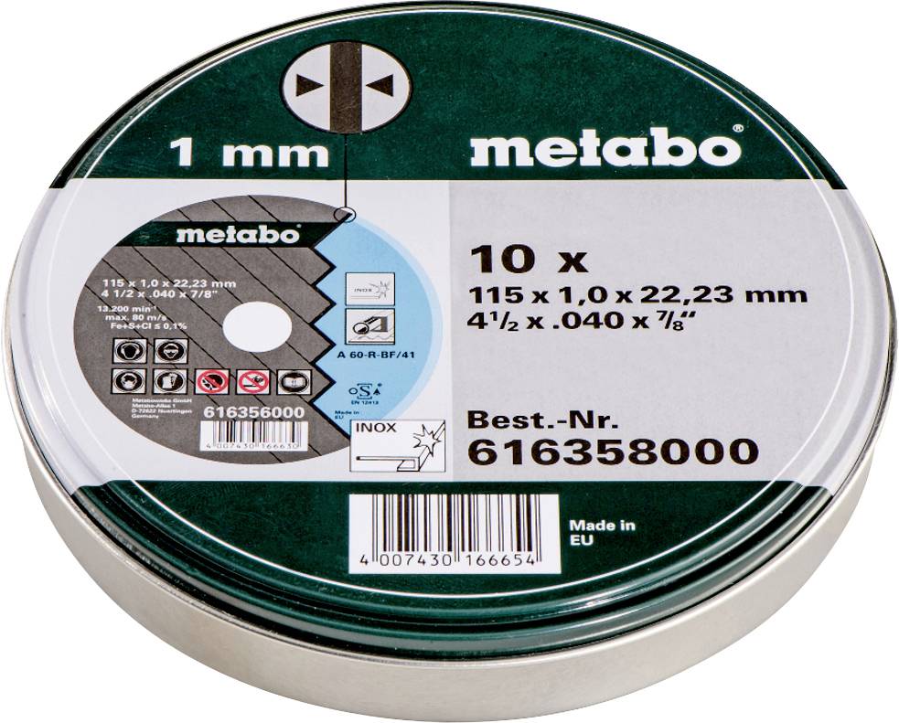 Metabo 616398000 Doorslijpschijf 115 mm 1 stuk(s) RVS