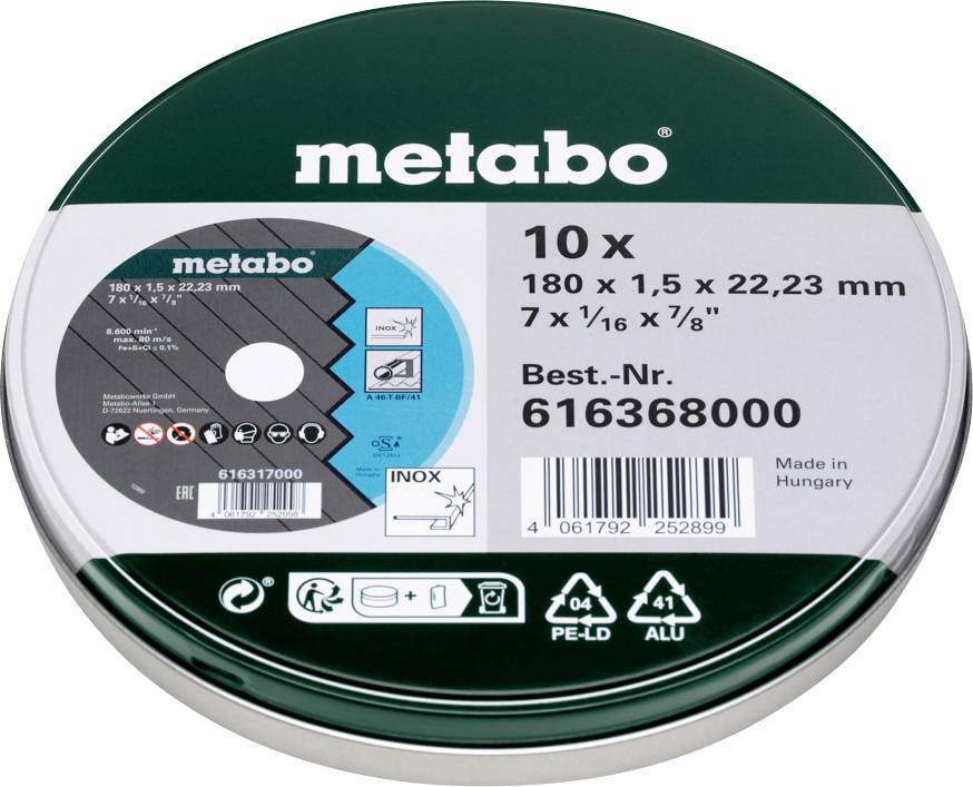 Metabo 616368000 Doorslijpschijf 180 mm 1 stuk(s) RVS