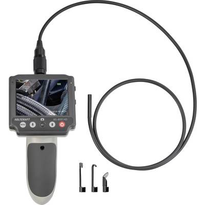 Tragbares Borescope-Inspektionskamerasystem mit Display und angeschlossenem flexiblem Kabel, dargestellt mit drei austauschbaren Sondeneinsätzen.