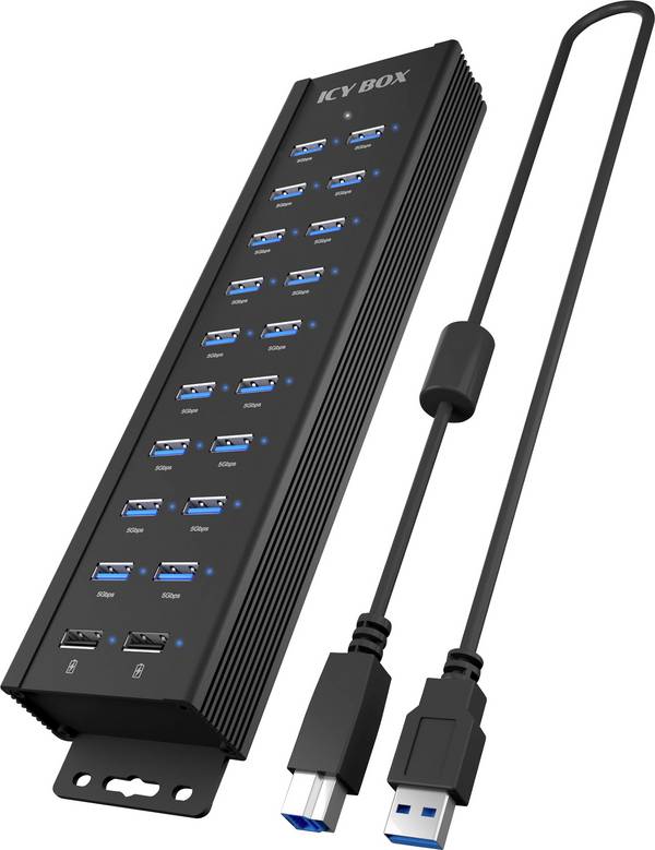 ICY BOX 61076 USB-Hub 20 Port USB-A USB 3.0 5 GBit/s  Schwarz USB Hub