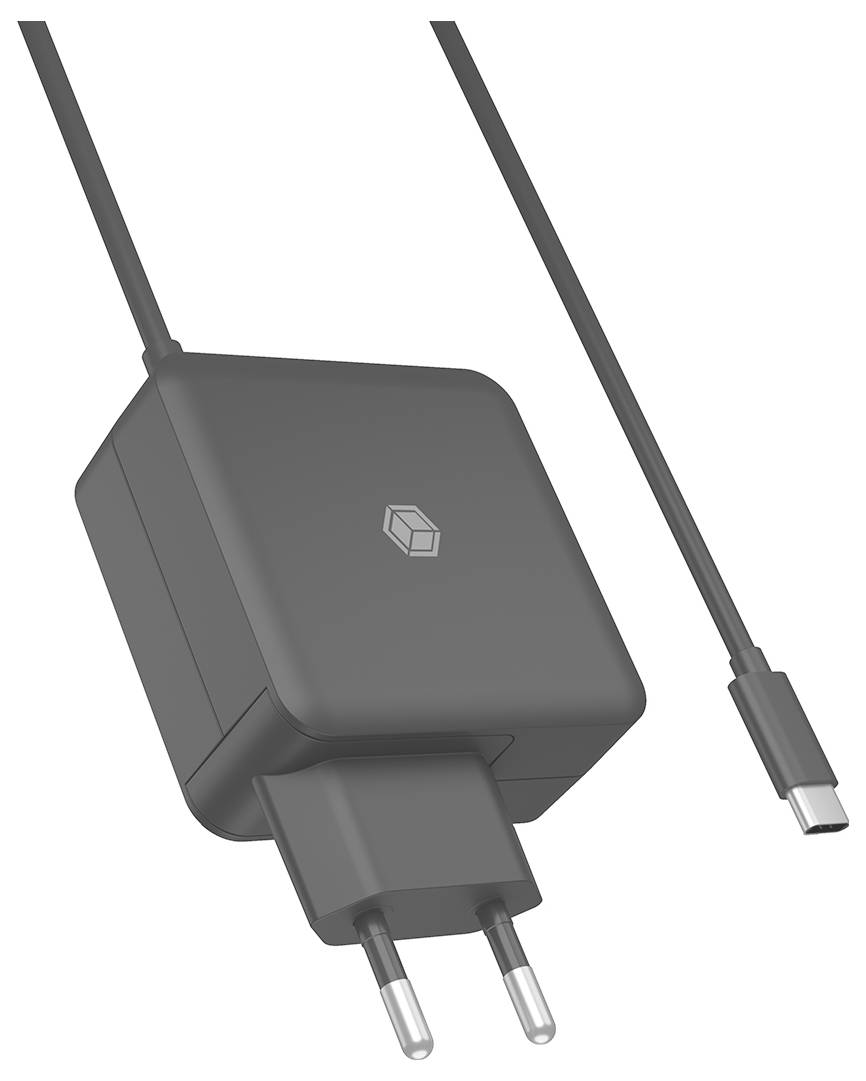 Ein schwarzes USB-C-Wandladegerät mit europäischem Steckerdesign.