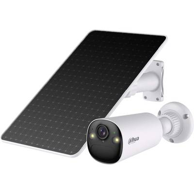 Eine Sicherheitskamera mit Solarpanel, speziell für den Außeneinsatz entwickelt, ausgestattet mit zwei LED-Leuchten und einem kompakten, wetterfesten Gehäuse.