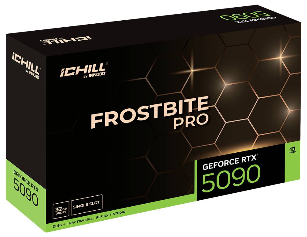 'NVIDIA GeForce RTX 5090 Frostbite Pro Grafikkarte, Einzelslot, 32GB, mit DLSS 4, Raytracing, Reflex, Studio.'