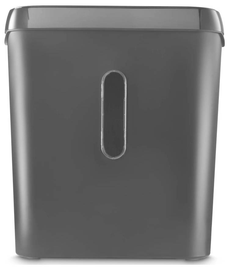 Eine hohe, graue Hausmülltonne mit einem durchscheinenden vertikalen Fenster an der Vorderseite.