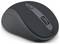 Eine schwarze kabellose Computermaus mit Scrollrad und seitlichen Tasten, die für ergonomischen Gebrauch entwickelt wurde.