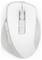 Eine weiße kabellose Computermaus mit ergonomischem Design und zentralem Scrollrad, geeignet für Links- und Rechtshänder.