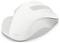 Eine weiße kabellose Computer-Maus mit ergonomischem Design, ausgestattet mit einem Scrollrad und zwei Tasten auf der Oberseite.