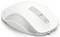 Eine elegante weiße kabellose Computermaus mit Scrollrad und zwei Tasten, die ein minimalistisches Design aufweist.