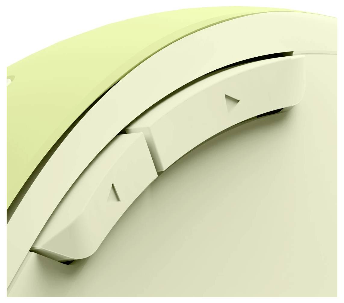 Eine Nahaufnahme einer grünen Computermaus, die zwei seitliche Tasten mit Pfeiltasten zeigt, die für den Daumengebrauch positioniert sind und ein ergonomisches Design hervorheben.