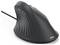 Ergonomische vertikale schwarze Computer-Maus mit Kabel, entwickelt für eine komfortable Handpositionierung und ausgestattet mit seitlichen Tasten.