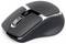 Eine schlanke, moderne drahtlose Computermaus mit seitlichen Tasten und Scrollrad, in Schwarz und Grau, ergonomisch gestaltet.