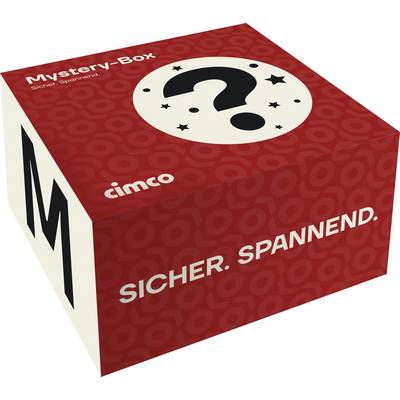 Eine rote Box mit der Aufschrift "Mystery-Box" und einem Fragezeichensymbol. Text lautet: "Sicher. Spannend."