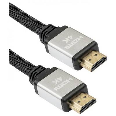Zwei HDMI 4K-Kabel mit geflochtener schwarzer Ummantelung und vergoldeten Anschlüssen.