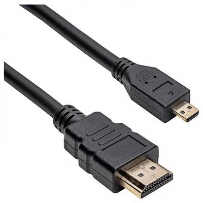 Ein schwarzes HDMI-Kabel mit Standard- und Micro-HDMI-Anschlüssen, verwendet zum Anschluss von Geräten wie Kameras und Laptops an Displays.