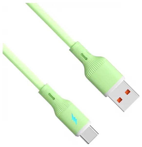 Ein grünes USB-zu-USB-C-Kabel mit einem Blitzsymbol, das eine schnelle Ladekapazität anzeigt.