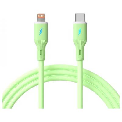 Grünes USB-C-auf-Lightning-Kabel mit blauem Blitzsymbol an jedem Anschluss.