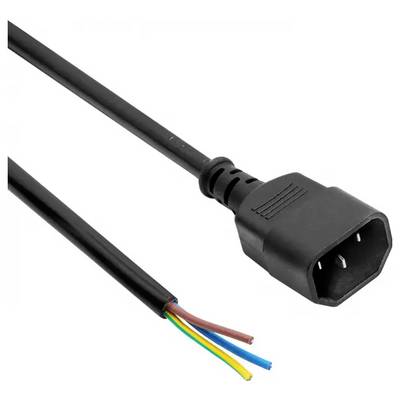 Ein schwarzes Netzkabel verfügt über einen dreiphasigen Stecker und freiliegende Drähte in den Farben Rot, Blau, Gelb und Grün, das typischerweise für elektrische Verbindungen verwendet wird.