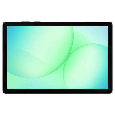 Ein Tablet mit einem hellen, abstrakten grün-blauen Muster, das auf dem Bildschirm angezeigt wird.