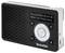 Ein tragbares Digitalradio mit Lautsprechergitter auf der linken Seite, das auf seinem Display 'Deutschlandfunk Alles von Relevanz' anzeigt.