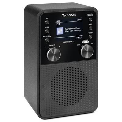 Digitales Radio mit einem Bildschirm, der "Deutschlandfunk Alles von Relevanz" anzeigt, mit Lautstärke- und Abstimmknöpfen sowie beschrifteten Tasten.