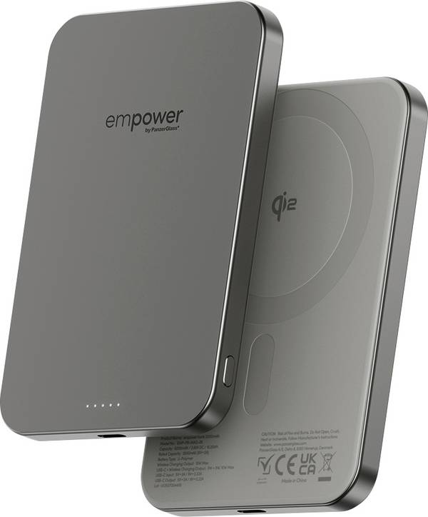 PanzerGlass empower Bank Powerbank 5000 mAh Magsafe, Qi Wireless Charging  USB-C® Grau Statusanzeige