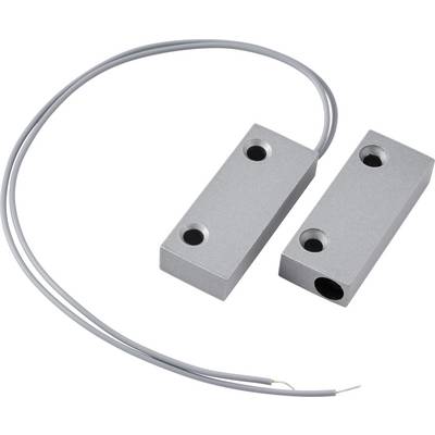 Magnetischer Sensor mit rechteckigem Metallgehäuse und Verbindungskabel, verwendet in Sicherheitssystemen zur Erkennung von Tür- oder Fensteröffnungen.
