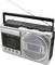Ein Vintage-Portables Stereo-Boombox mit Kassettenplayer, Radiotuner und Lautsprecher. Die Antenne ist vertikal ausgefahren.