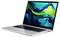 Ein schlankes silbernes Laptop mit einem lebhaften abstrakten Blau- und Grünwirbel-Design auf dem Bildschirm, von der Seite präsentiert.