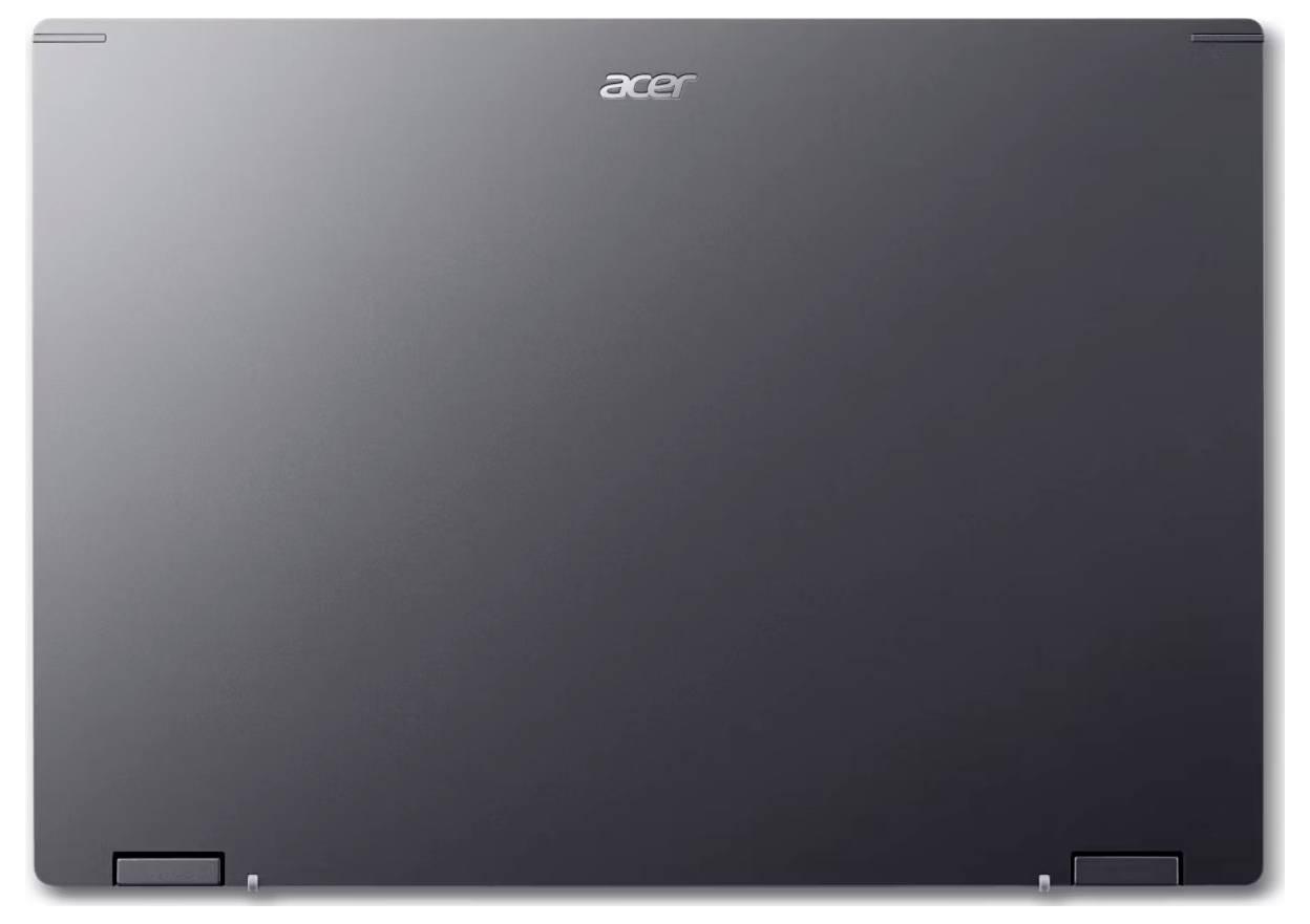 Ein geschlossener, grauer Acer-Laptop, von oben betrachtet, mit dem Acer-Logo auf seiner Oberfläche.