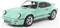 Ein mintgrünes Vintage-Sportwagen-Modell mit der Aufschrift 'Porsche' an den Seiten, das klassisches Design und abgerundete Scheinwerfer präsentiert.