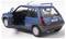 Ein blaues Renault 5 GT Turbo Modellauto, von hinten links betrachtet, mit geöffneter Fahrertür und Einblick ins Interieur.