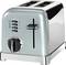 Ein Toaster mit zwei Schlitzen, Chromfinish und Tasten für "Bagel", "Auftauen", "Aufwärmen" und "Abbrechen". Verfügt über einen Einstellknopf zur Regulierung der Bräunungseinstellung.