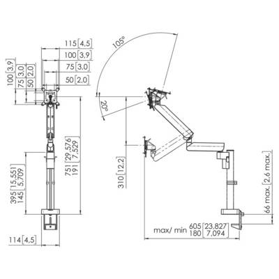 Vogel's MOMO 4137 Monitor-Tischhalterung 1 Display(s) 109,2 cm (43") Weiß Höhenverstellbar, Neigbar, Drehbar, Schwenkbar-8