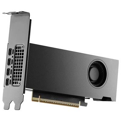 Eine Grafikkarte mit einem schwarzen Kühlventilator, drei DisplayPort-Anschlüssen und einem PCIe-Anschluss, die zur Verbesserung der Grafikleistung eines Computers verwendet wird.