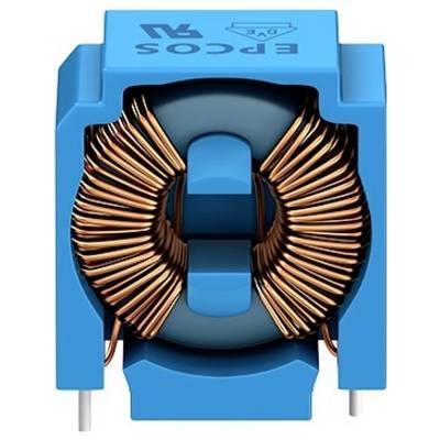 Eine blaue elektronische Induktionsspule mit Kupferwicklungen ist abgebildet. Diese Komponente wird in elektrischen Schaltkreisen verwendet, um Energie zu speichern und Signale zu filtern.