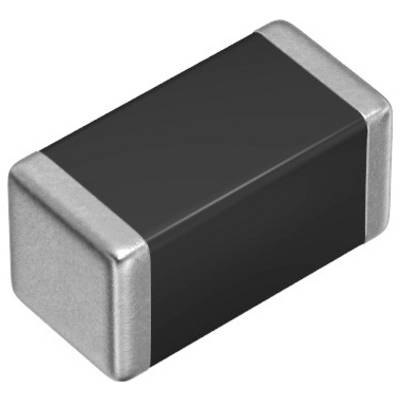 Eine rechteckige elektronische Komponente mit einem schwarzen Gehäuse und metallischen Enden, ähnlich einem SMD-Widerstand oder -Kondensator, der in Schaltkreisen verwendet wird.